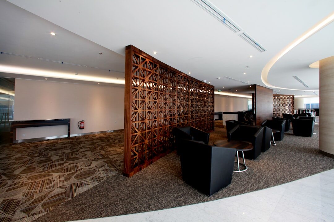 Bright welcoming reception desk of a community club office