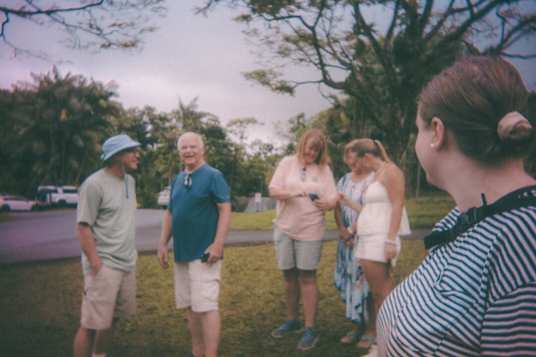 senior friends chatting outdoors